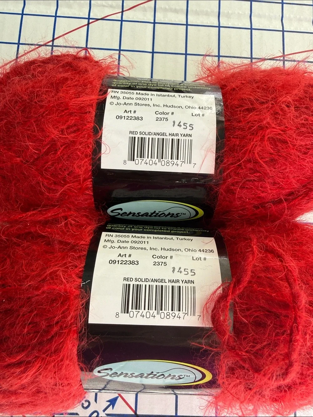 Lot of 2 Sensations Angel Hair Yarn Red #2375 Matching Dye Lot 1455 Jo-Ann 120